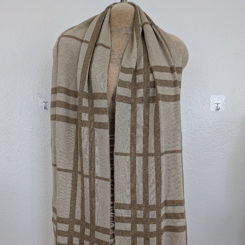 Women’s Reversible BURBERRY Nova Check Gold White Soft Shimmer Two Toned Scarf